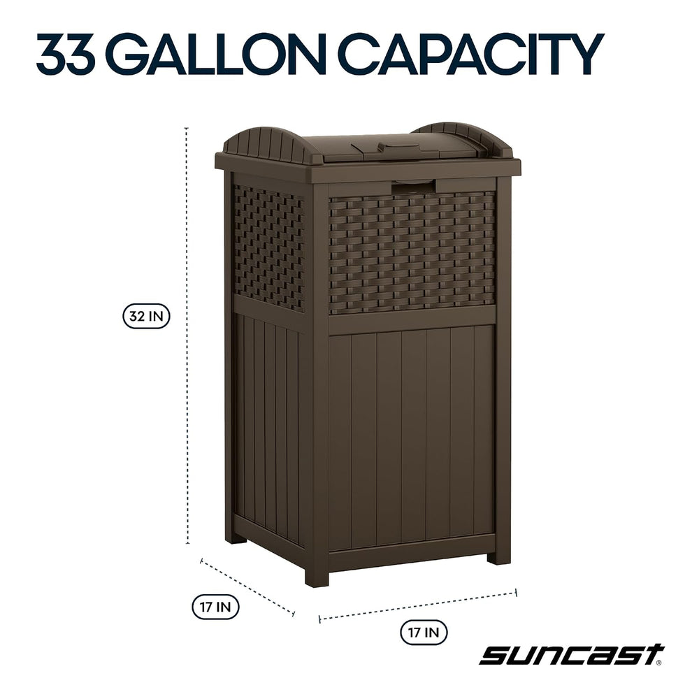 Suncast 33 Gallon Commercial Outdoor Trashcan Hideaway with Lid for 30 to 33 ...