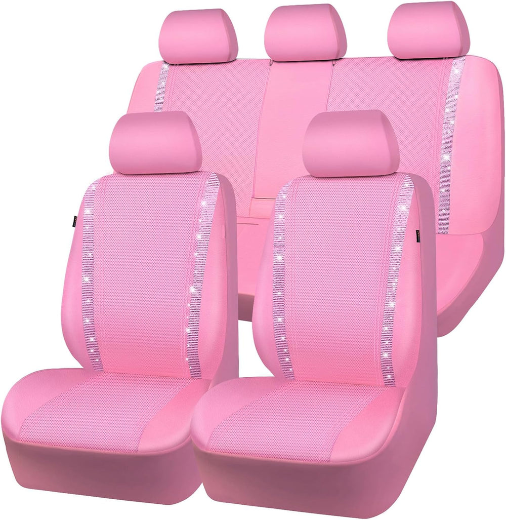 CAR PASS Bling Diamond Car Seat Covers Full Set, Shining Rhinestone Waterproo...