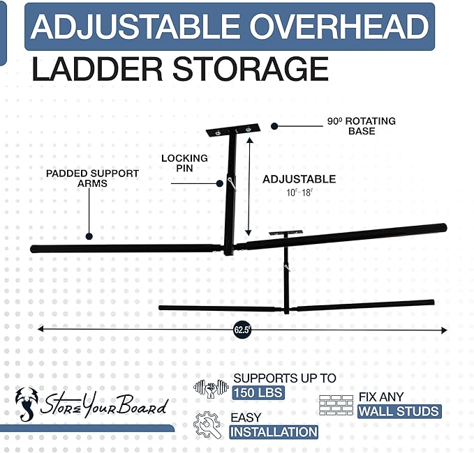 StoreYourBoard Double Ladder Ceiling Rack – Hi Port 2 Garage Ceiling Ladder