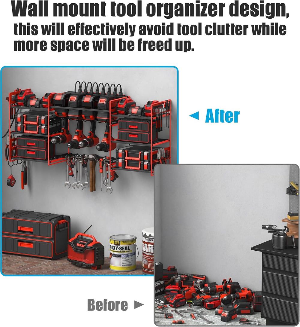 CCCEI Red Power Tool Organizer Wall Mount, Large Tools and Battery Storage Ra...
