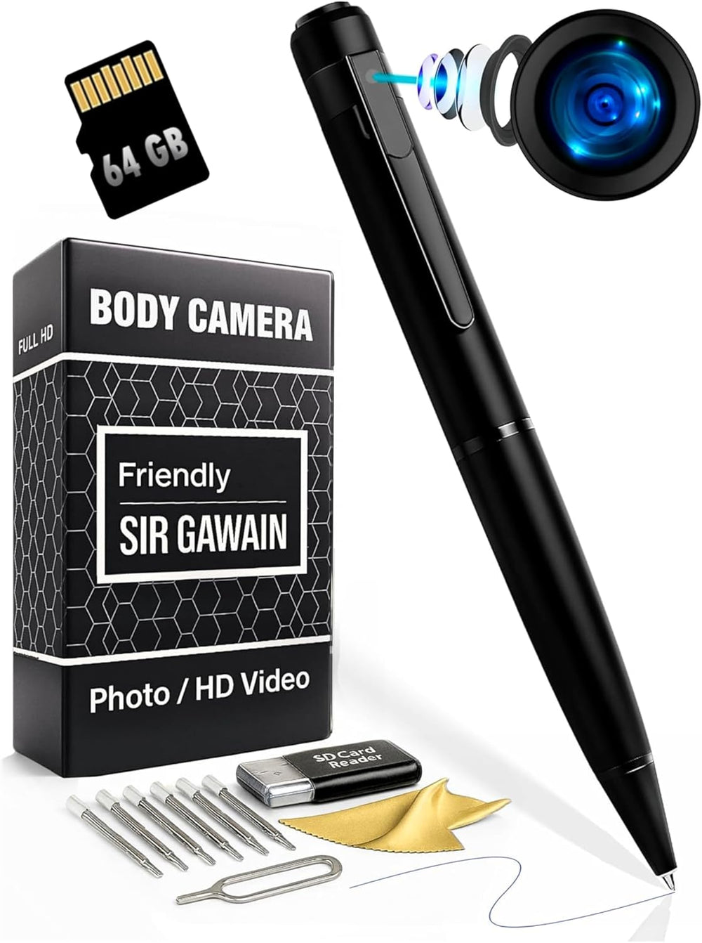 SIRGAWAIN Body-Mounted Video-Only Camera, Full HD 1080p Video & Photos, N...