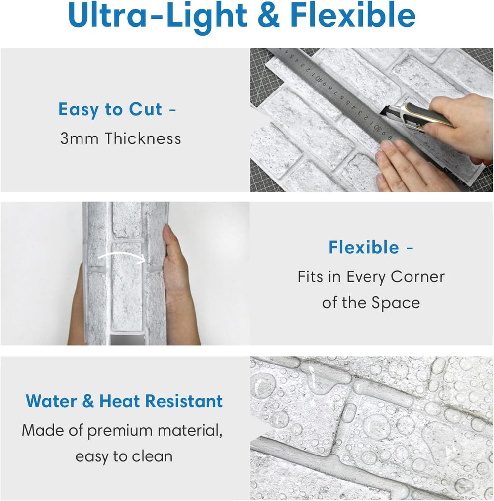 COMSTICKC 3D Faux White Brick Wall Panels Peel and Stick Wall Stickers