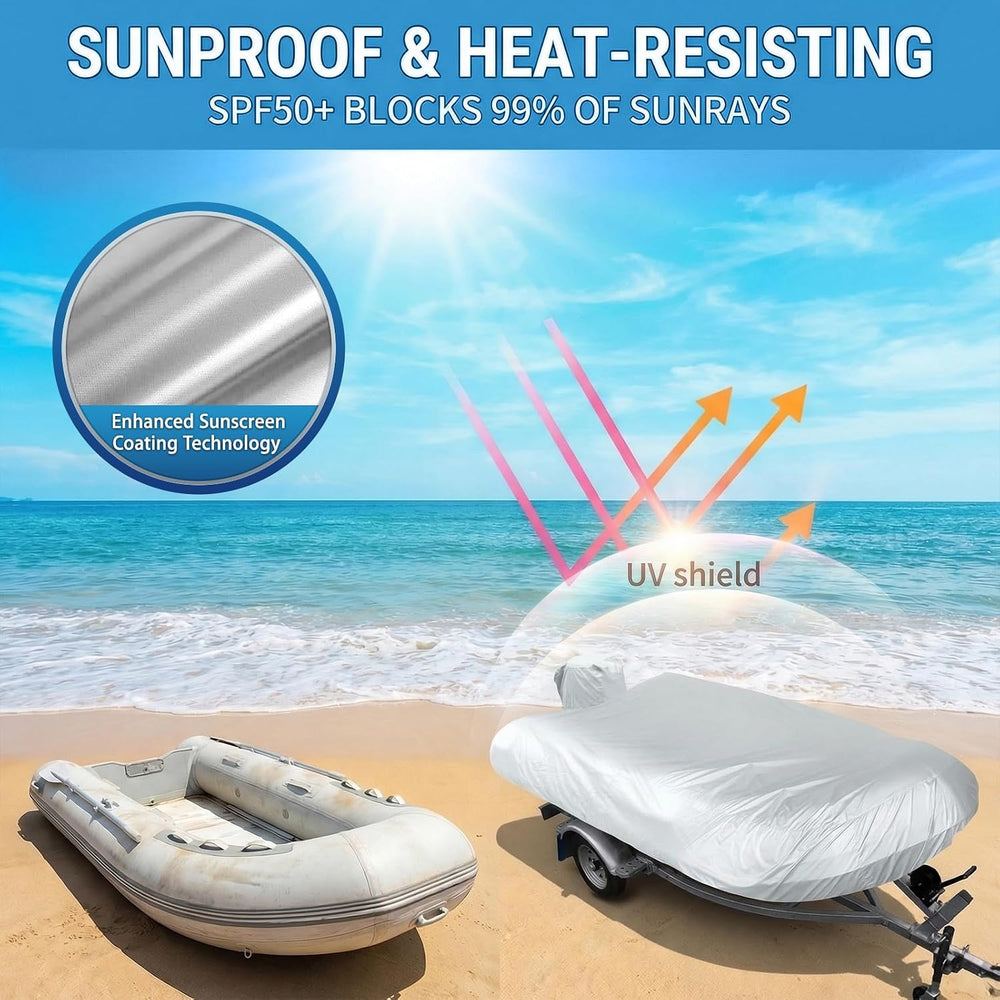 1200D Waterproof Inflatable Boat Cover, 9-10ft, Silver
