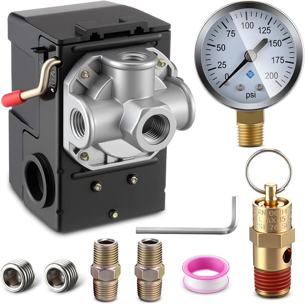 Dreyoo Air Compressor Pressure Switch, 90-120 PSI, 4 Port Plug Fitting Kit