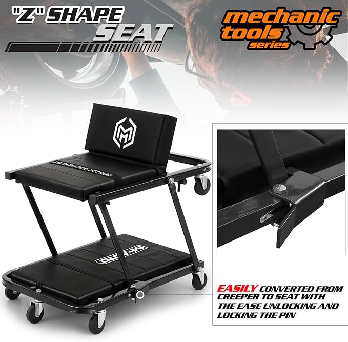 M-AUTO Heavy-Duty Convertible Mechanic Creeper, Z-Creeper 2-in-1 Creeper and