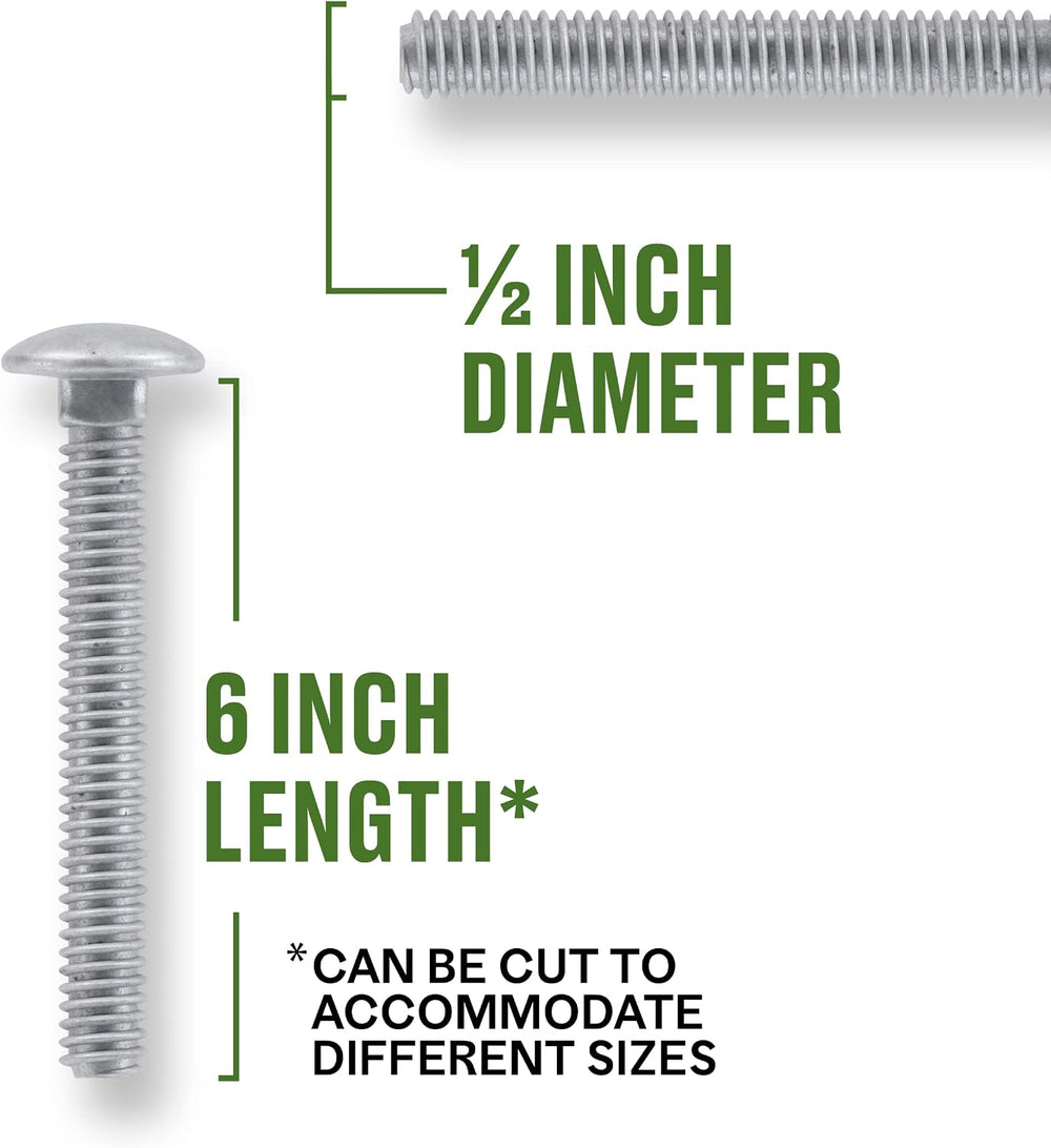 Hillman Carriage Bolts, 1/2-13 x 6in, 25 Pack, Galvanized