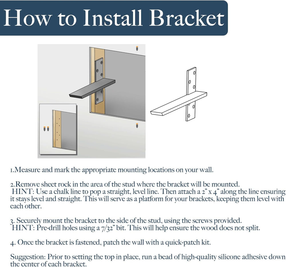 Free Hanging Countertop Support Bracket 14" Lx2.5 W 2 Pack Hidden Floati...