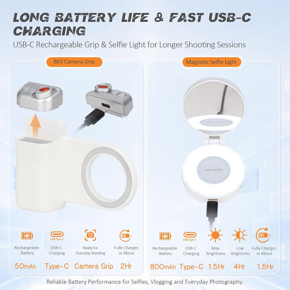 Magnetic Phone Camera Grip + LED Selfie Light Kit 800mAh 2500-9000K