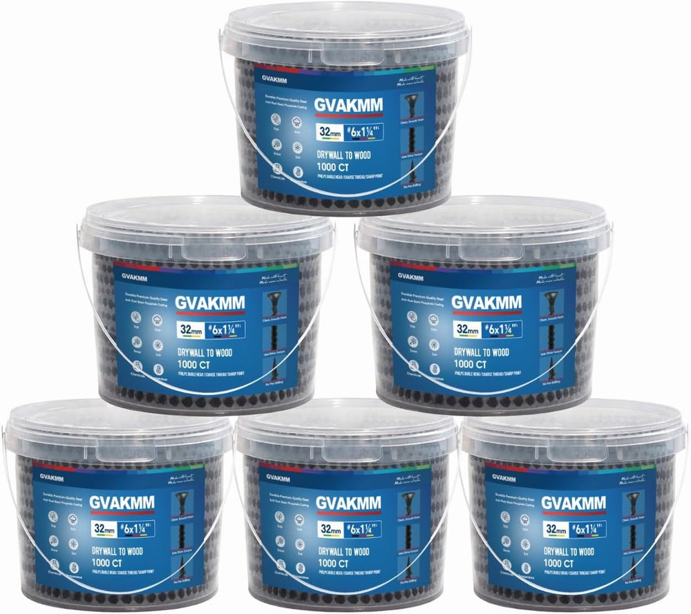 #6 ×1-1/4 inch Drywall to Wood Collated Screws – 6000 Count (6 Pack of 1000-C...