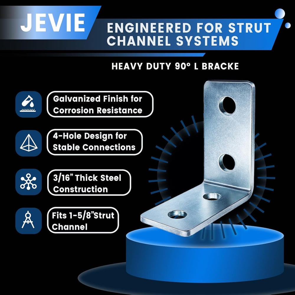 Heavy Duty 4-Hole L Angle Bracket for 1-5/8โ Strut Channel, 90 Degree Steel C...