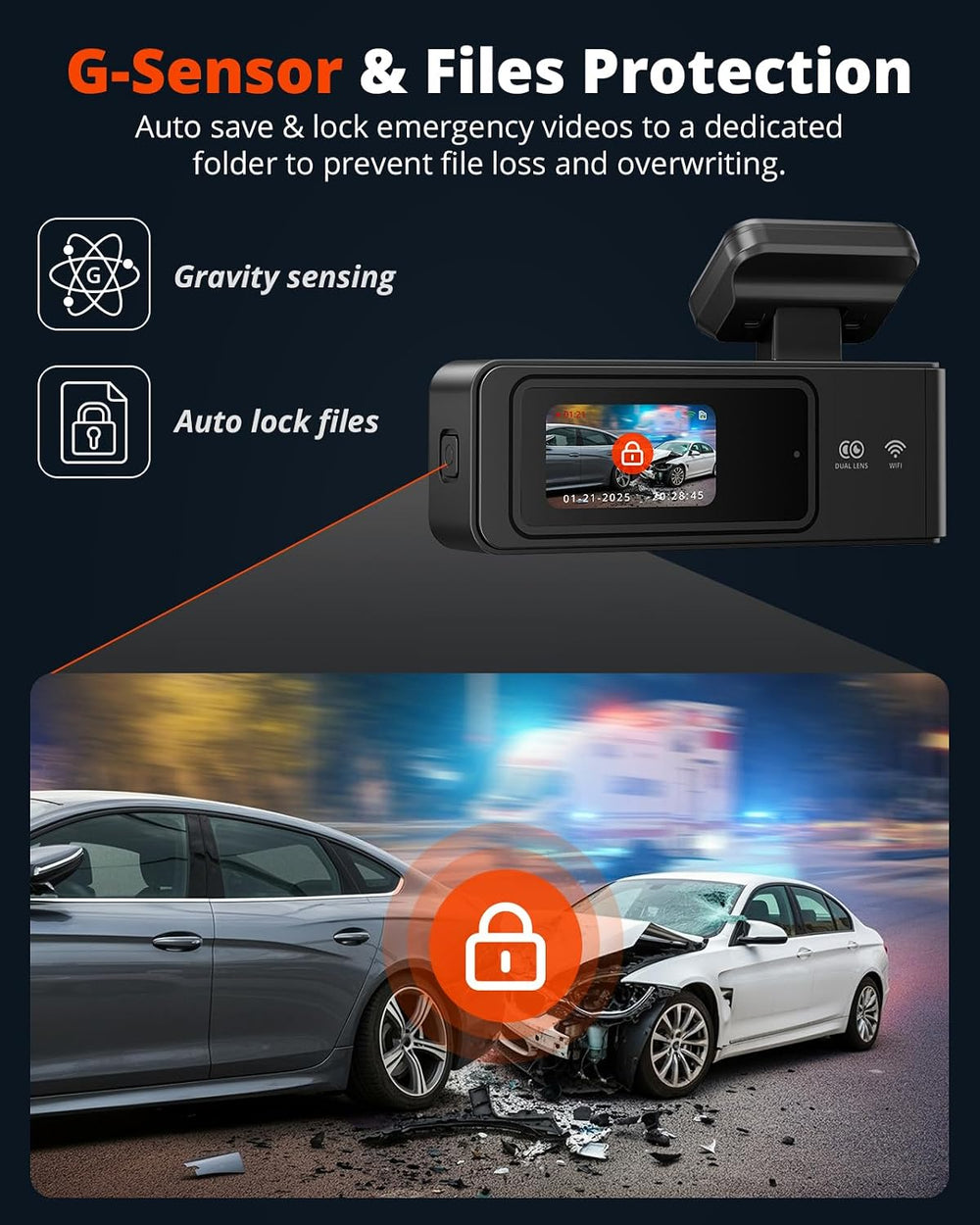 Wireless Dash Cam Front and Rear 2K, WiFi APP Dash Camera for Cars with 1.5