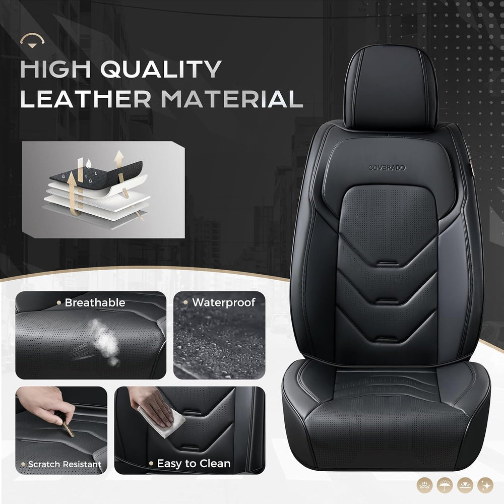 Coverado Front Seat Cover, 2 PCS Black Seat Cover for Cars, Leather Car Seat ...