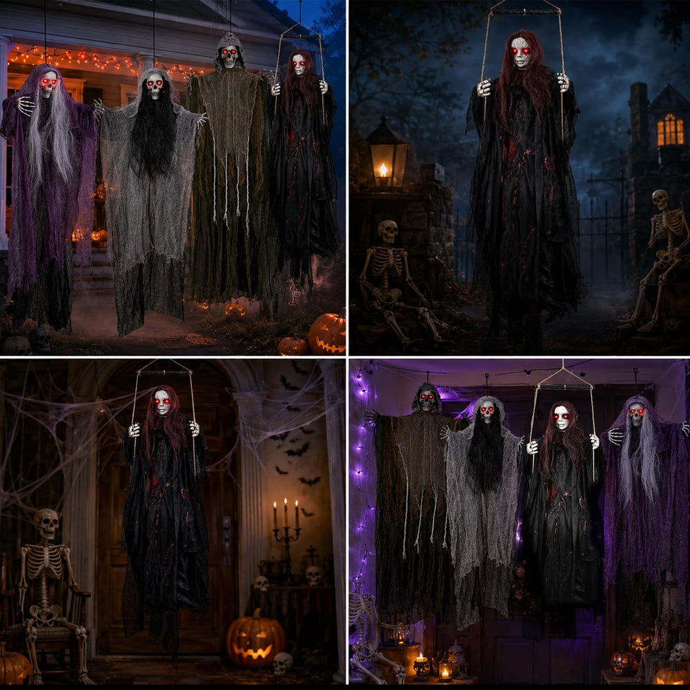 59" Scary Hanging Ghost Girl Halloween Decoration โ Sound & Touch Ac...