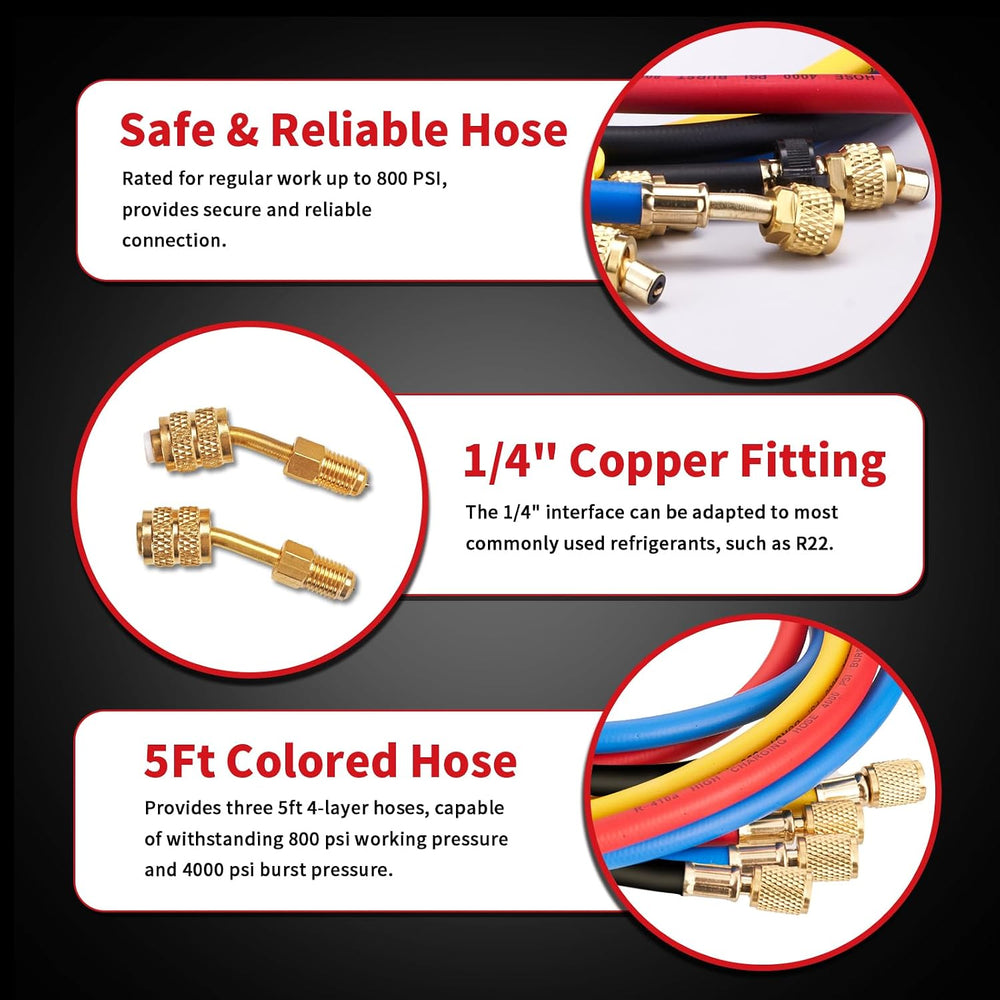 HVAC 4-Way Manifold Gauge Set for R22/R410a/R134a Refrigerant
