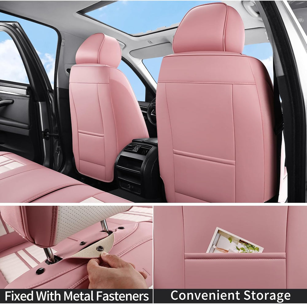Waterproof Seat Covers Full Set Pink White Sporty Style Universal