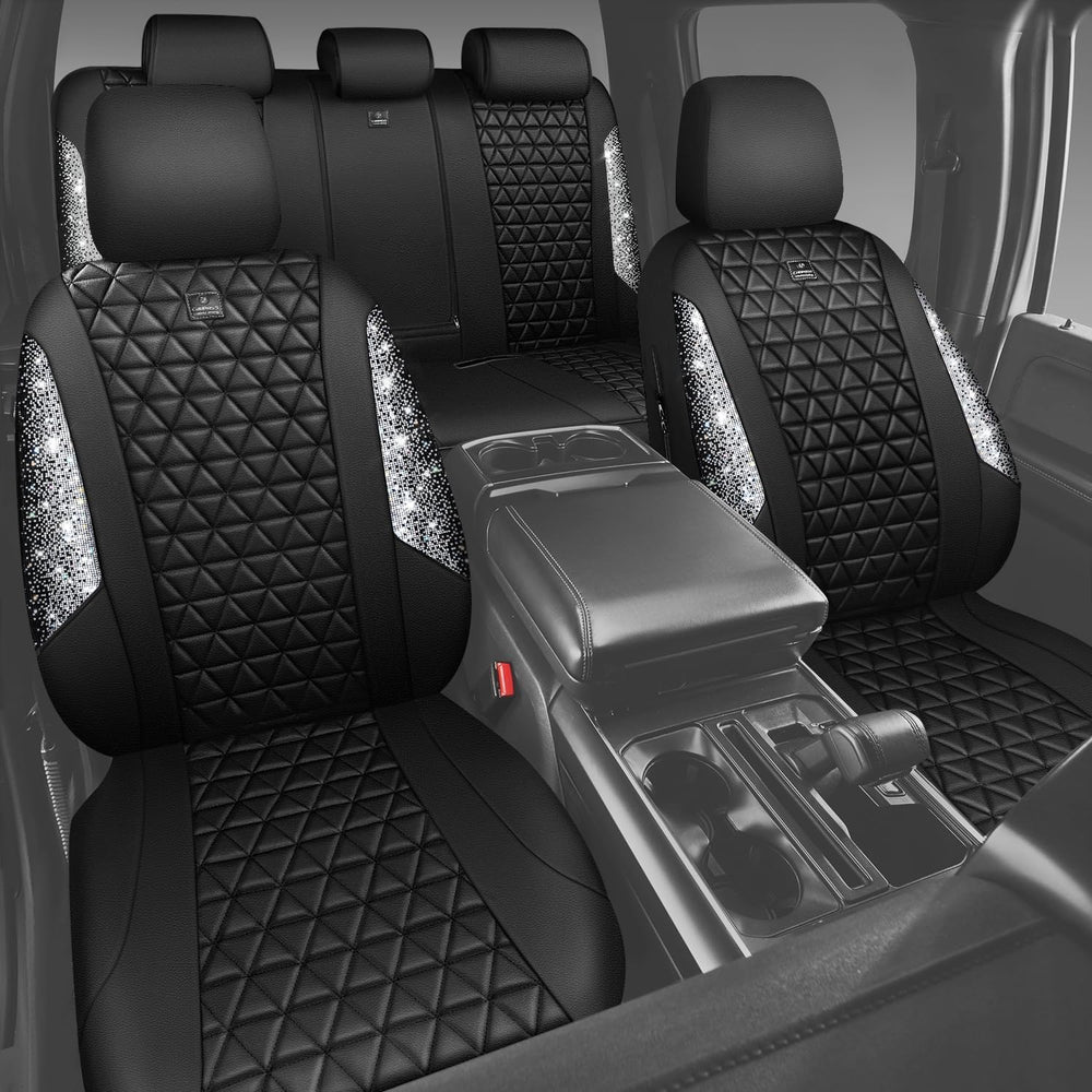 CAR PASS Bling Diamond Leather Car Seat Covers Full Seats Interior Sets, Wate...