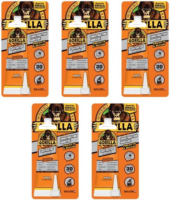 Gorilla Heavy Duty Construction Adhesive, 2.5 ounce Squeeze Tube, White, (Pac...