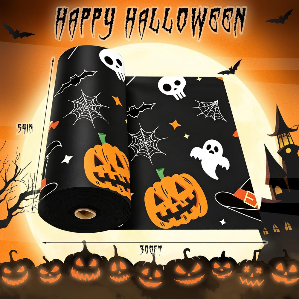 CXPSINC 54 Inch X 300 Feet Plastic Table Cover Roll Disposable Halloween Tabl...