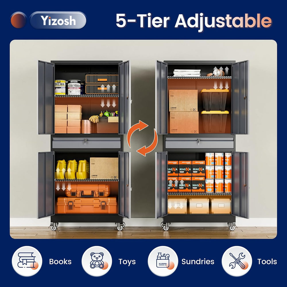 Metal Garage Storage Cabinet with Locking Doors and Adjustable Shelves, -73&q...
