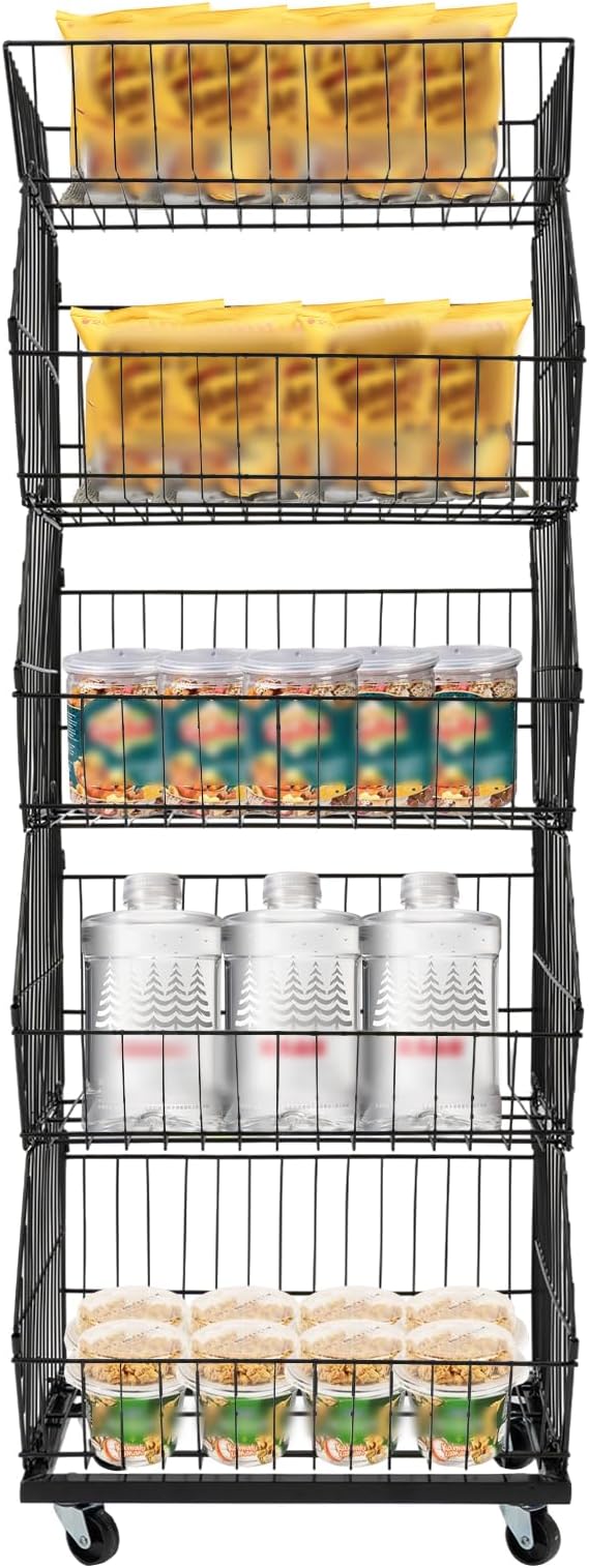 Retail Display Rack 5-Tier Market Merchandise Display Shelf Fruit Storage Shelf