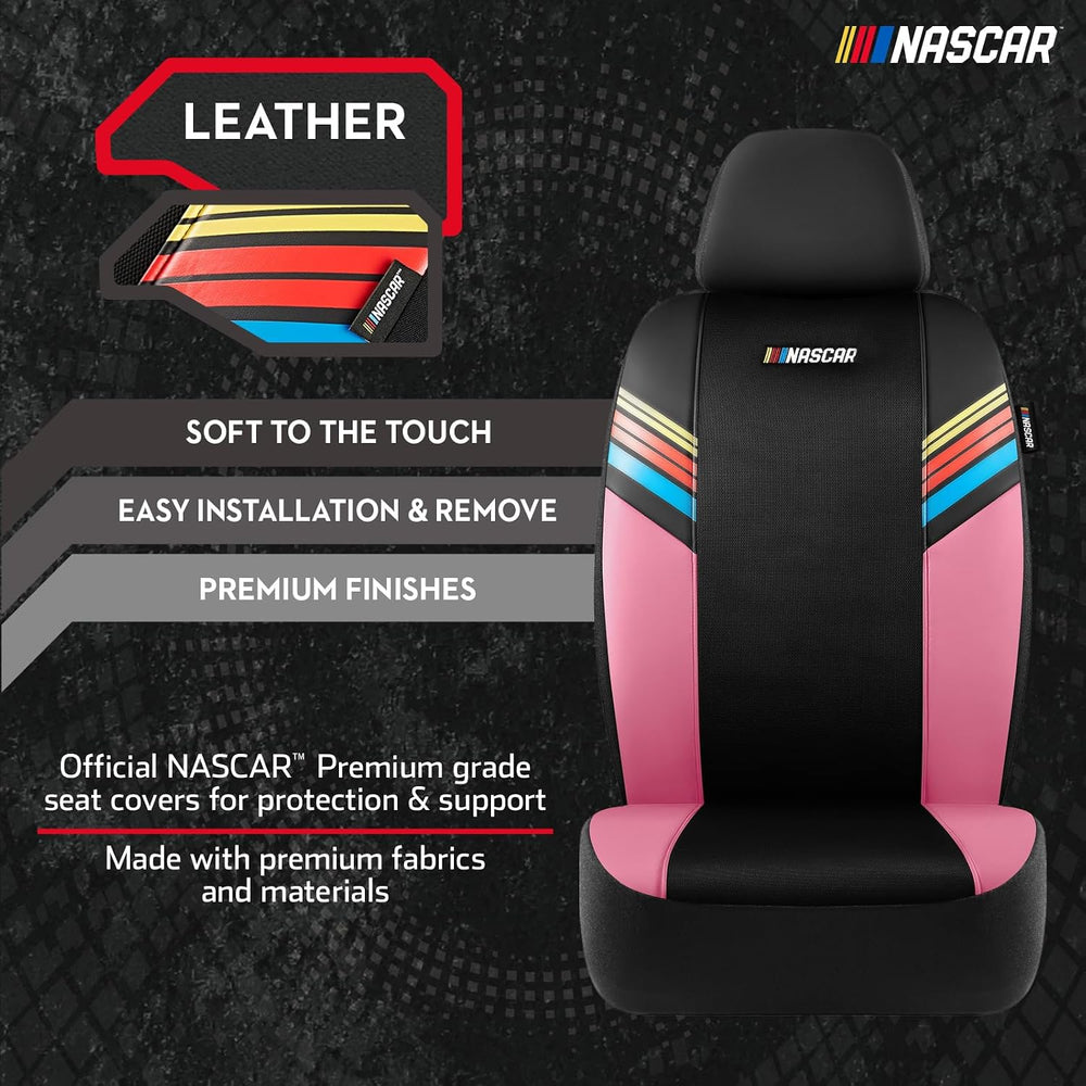NASCAR Car Seat Covers, Pink Leather and Mesh Seat Covers, Universal Fit Fron...
