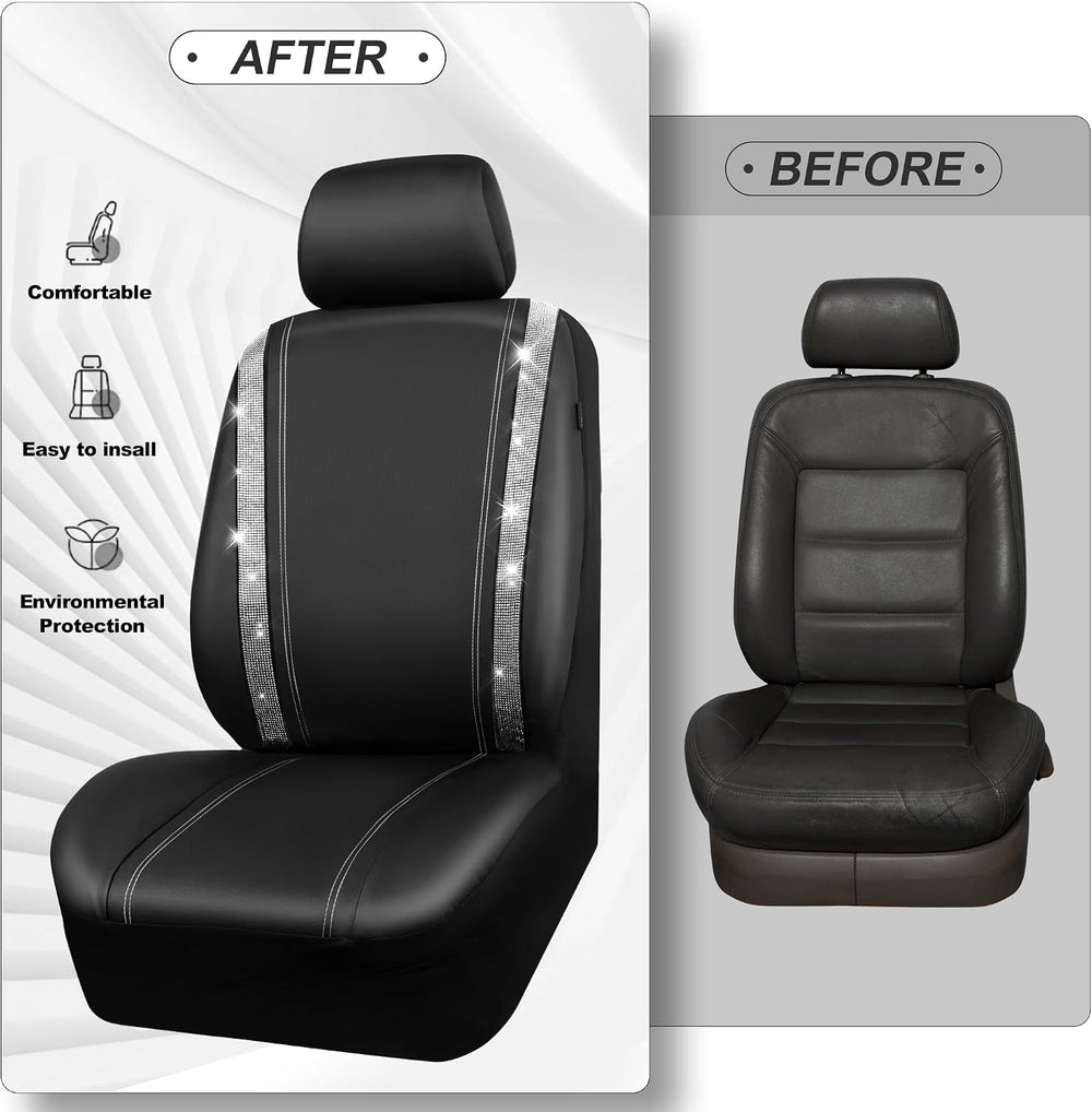 CAR PASS Bling Diamond Car Seat Covers Full Set, Shining Rhinestone Waterproo...