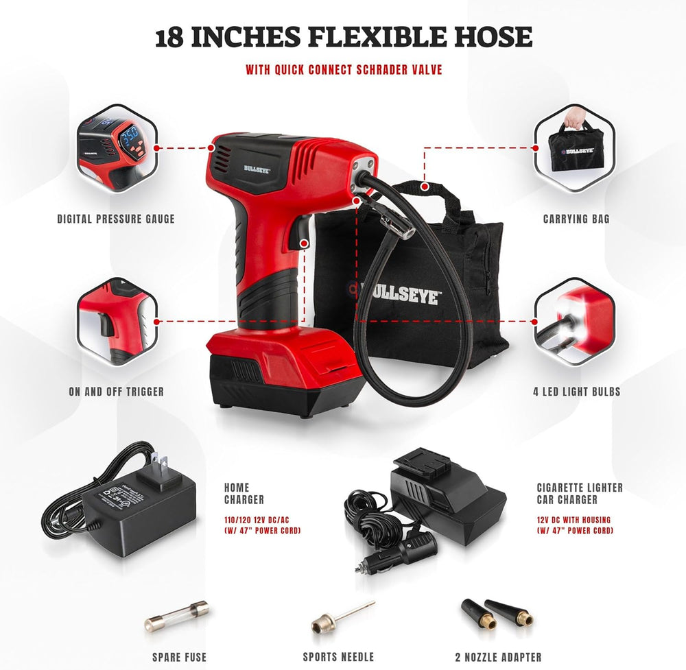 Bullseye Pro Max Deluxe Tire Inflator Portable Air Compressor, Portable Air P...
