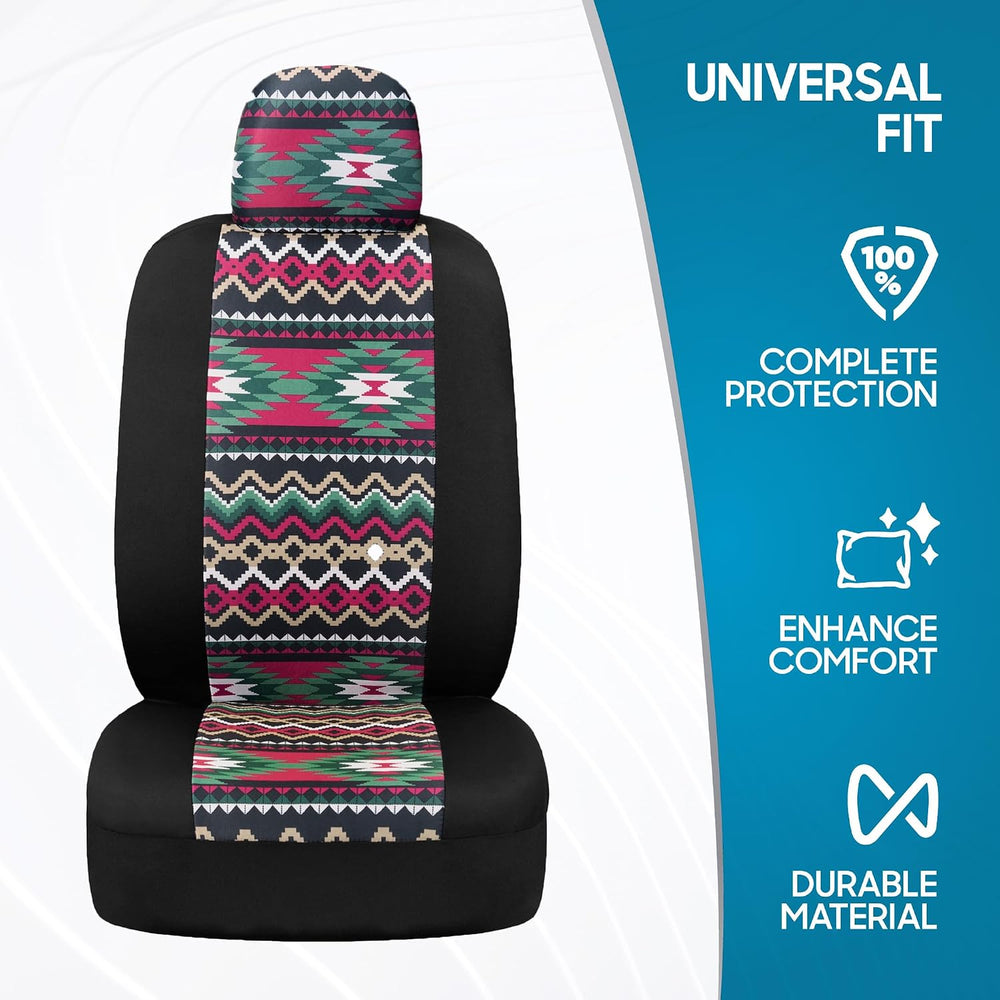 BDK Pink Inca Car Seat Covers for Front Seats, 2 Pack– Geometric Print Front ...