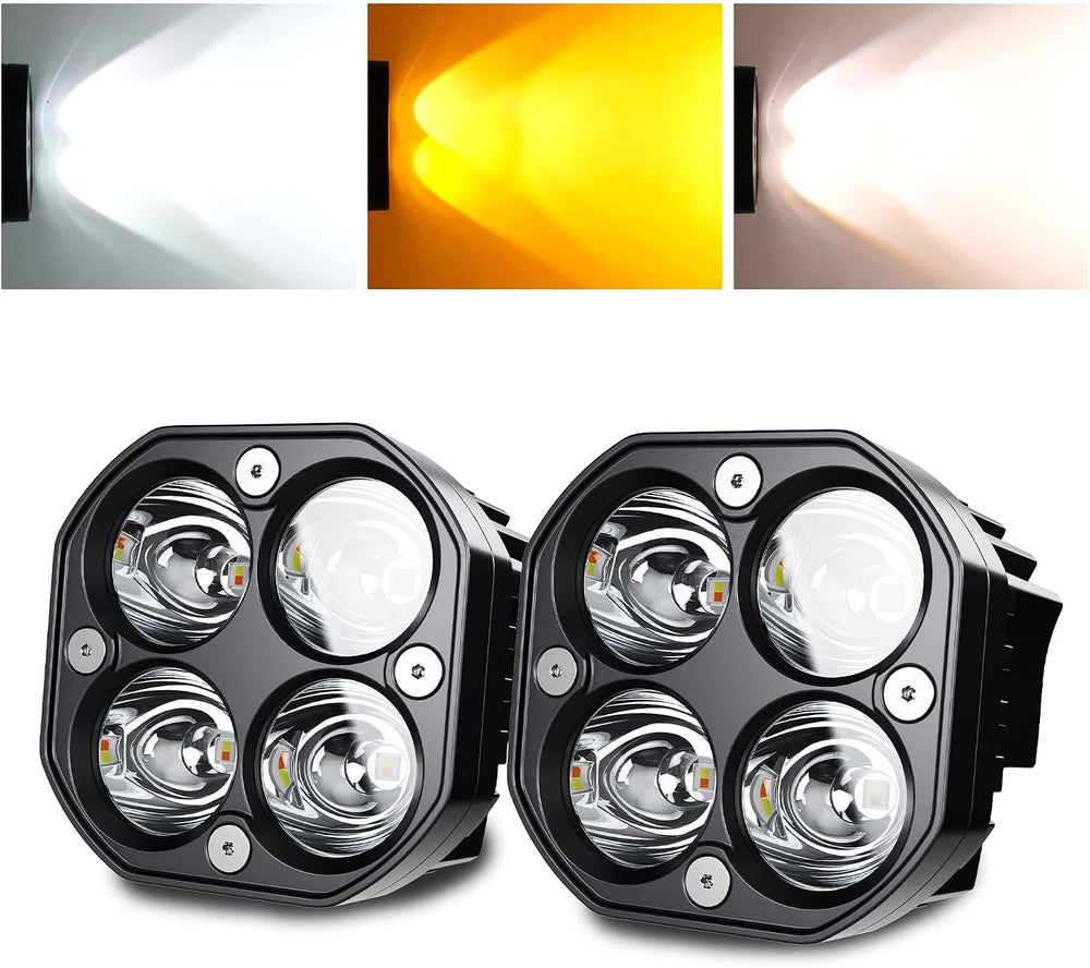 2PCS 3 Inch Spot LED Work Lights White/Amber Flasing Strobe Pods with Six Mod...
