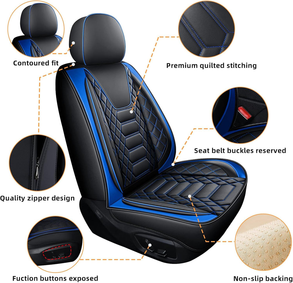 FREESOO Universal Car Seat Covers Full Set Faux Leather Black Blue