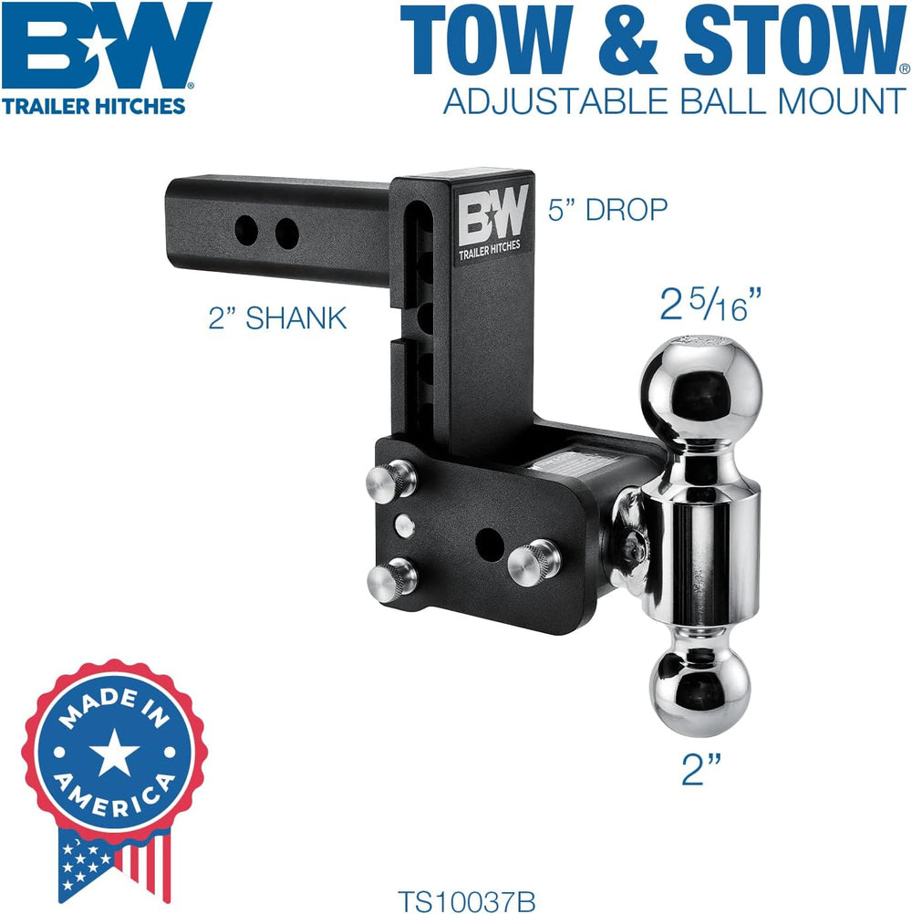 B&W Trailer Hitches Tow & Stow Adjustable Trailer Hitch Ball Mount - ...