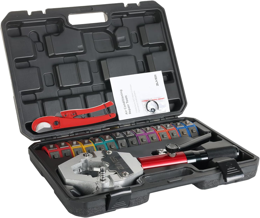 Hydraulic AC Hose Crimper Kit with Pipe Cutter and 7 Dies- Handheld 71500 Hyd...