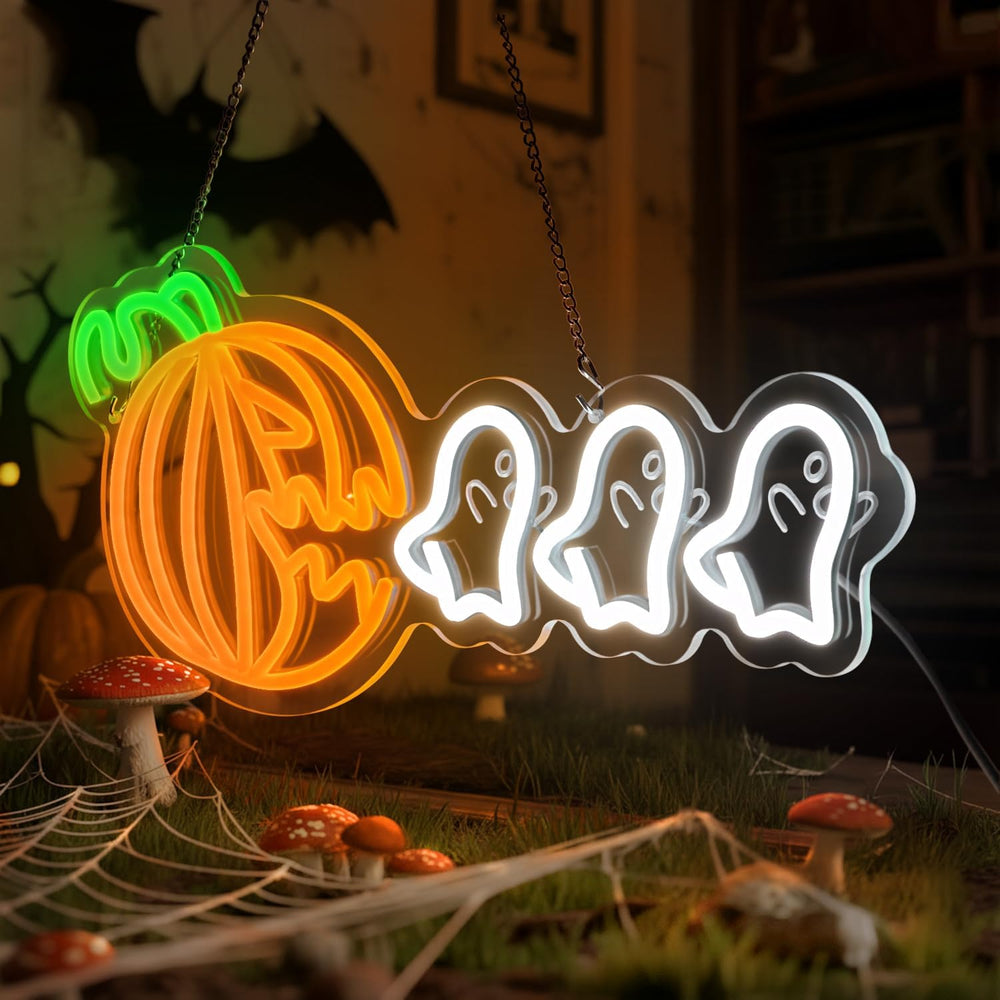 Halloween Neon Sign Pumpkin and Ghosts,Spooky LED Wall Light