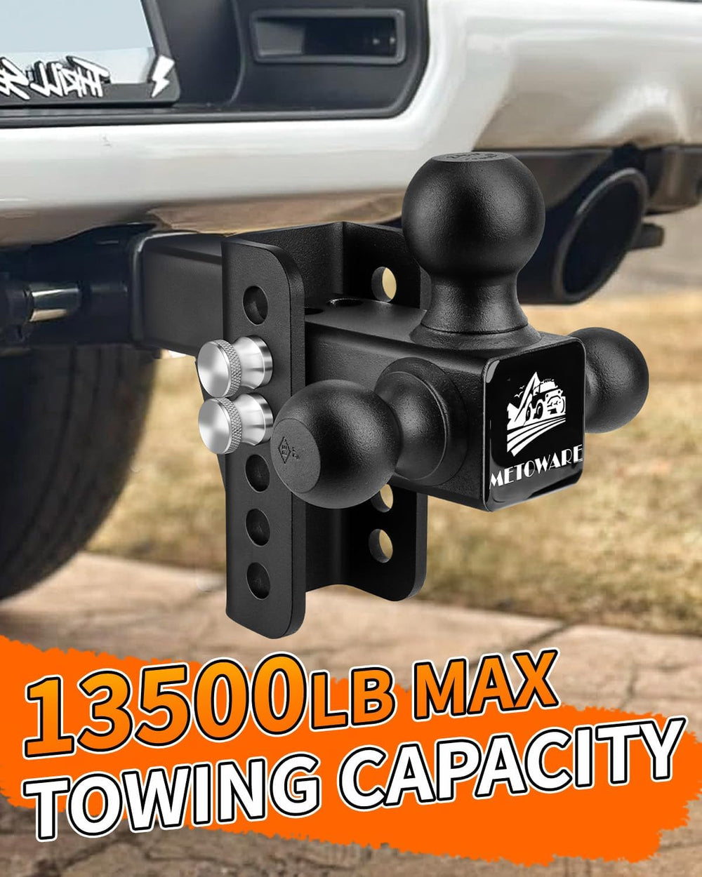 METOWARE Tri-Ball Trailer Hitch, Fits 2'' Receiver 4'' Drop/R...