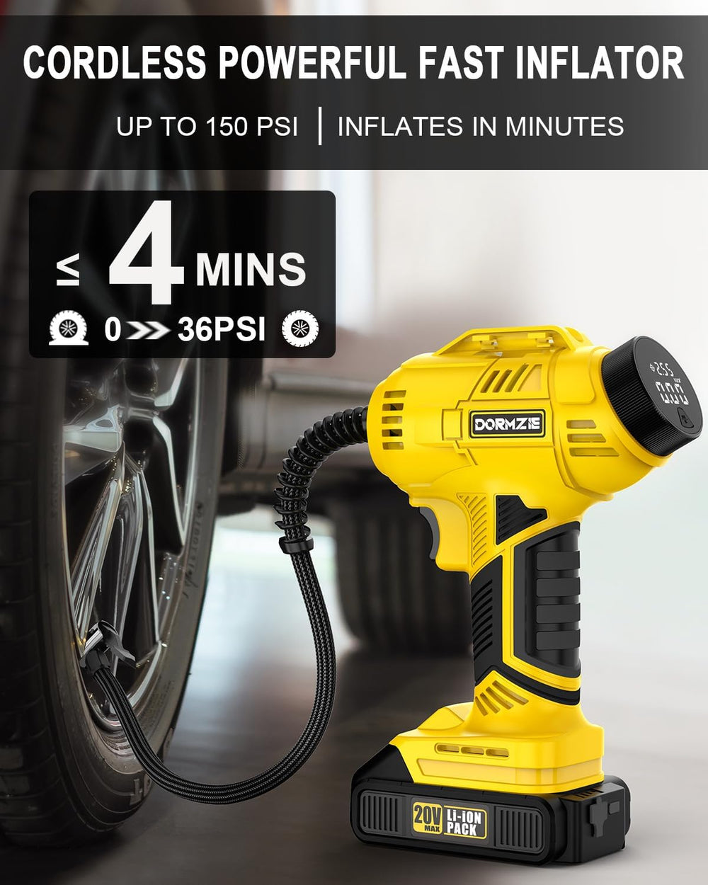 Tire Inflator Portable Air Compressor, 150 PSI Handheld Air Pump for Car Tire...