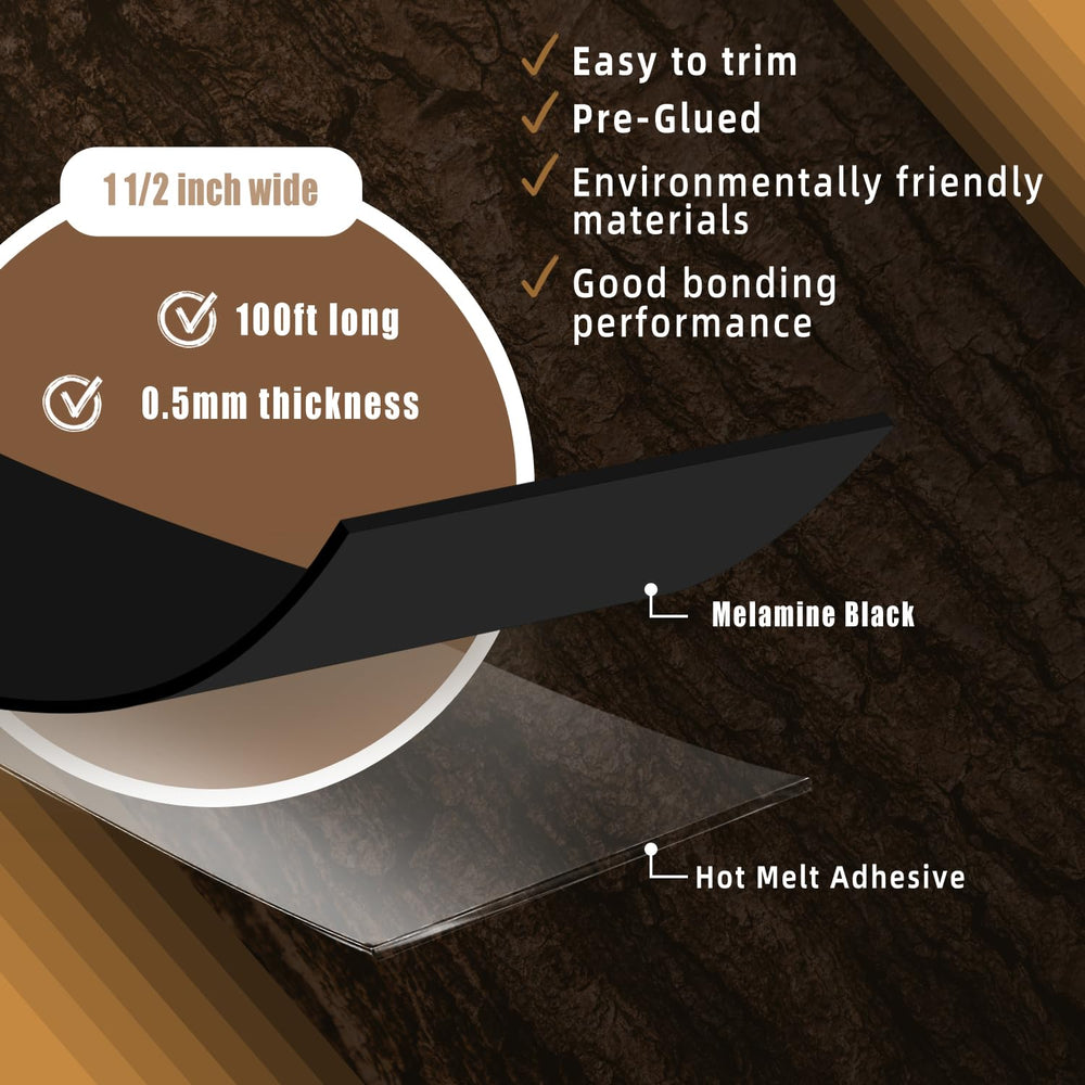 GSCIT Club Melamine Edge Banding, 1 1/2 Inch x 100ft Black With Hot Melt Adhe...