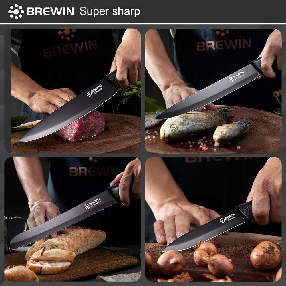 Brewin Knife Set, 8PC Kitchen Knife Set with Universal Block and Scissors