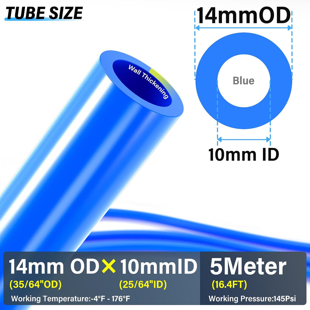 TAILONZ 14mm OD 10mm ID PU Air Hose Pipe Tube Kit 5 Meter 16.4ft
