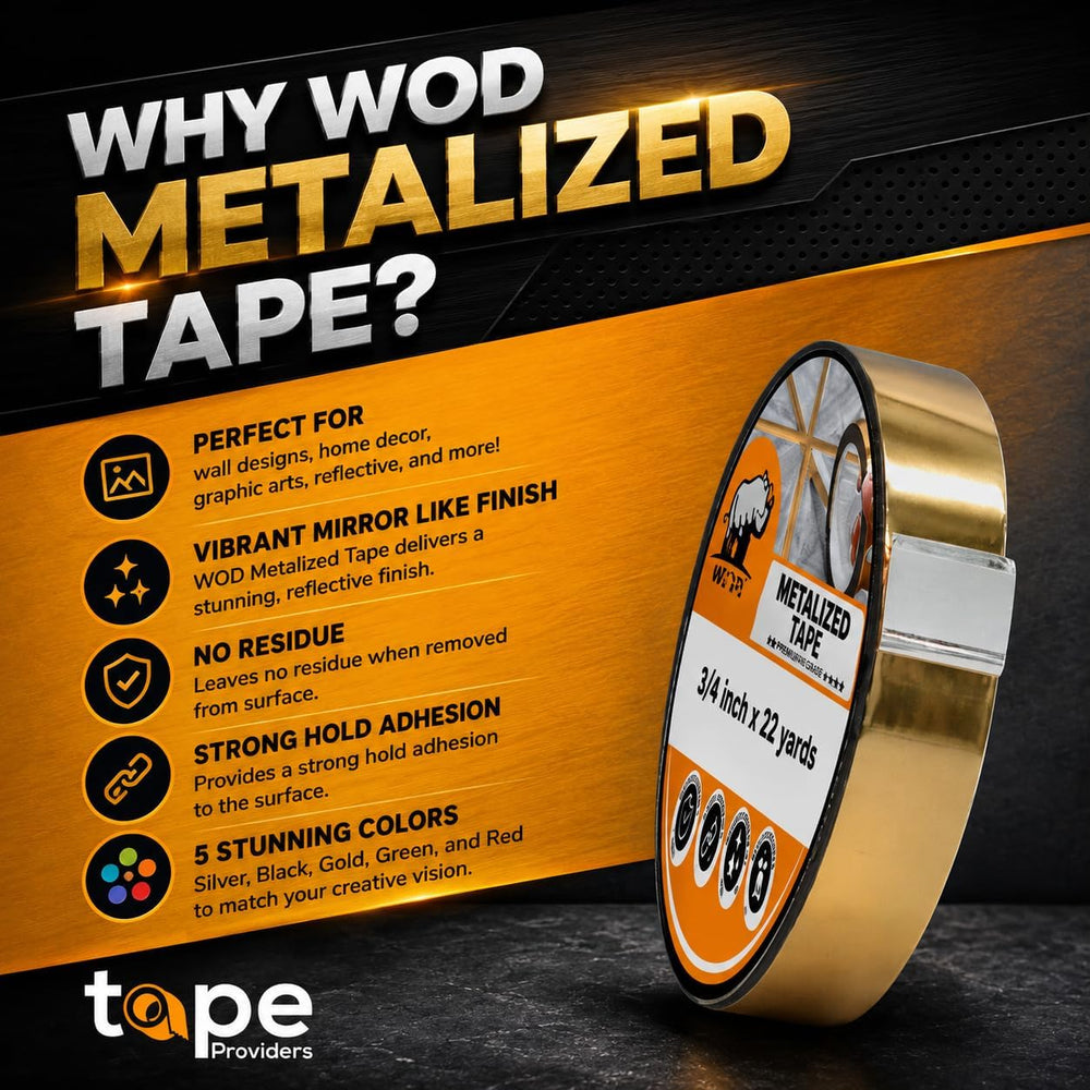 WOD MPFT2 Black Metalized Polyester Mylar Film Tape with Acrylic Adhesive, 3 ...