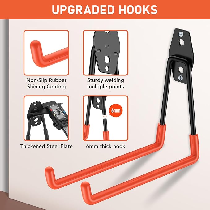 30 Pack Garage Hooks with Anti-Slip Coating, Heavy Duty Wall Mount Storage Ho...
