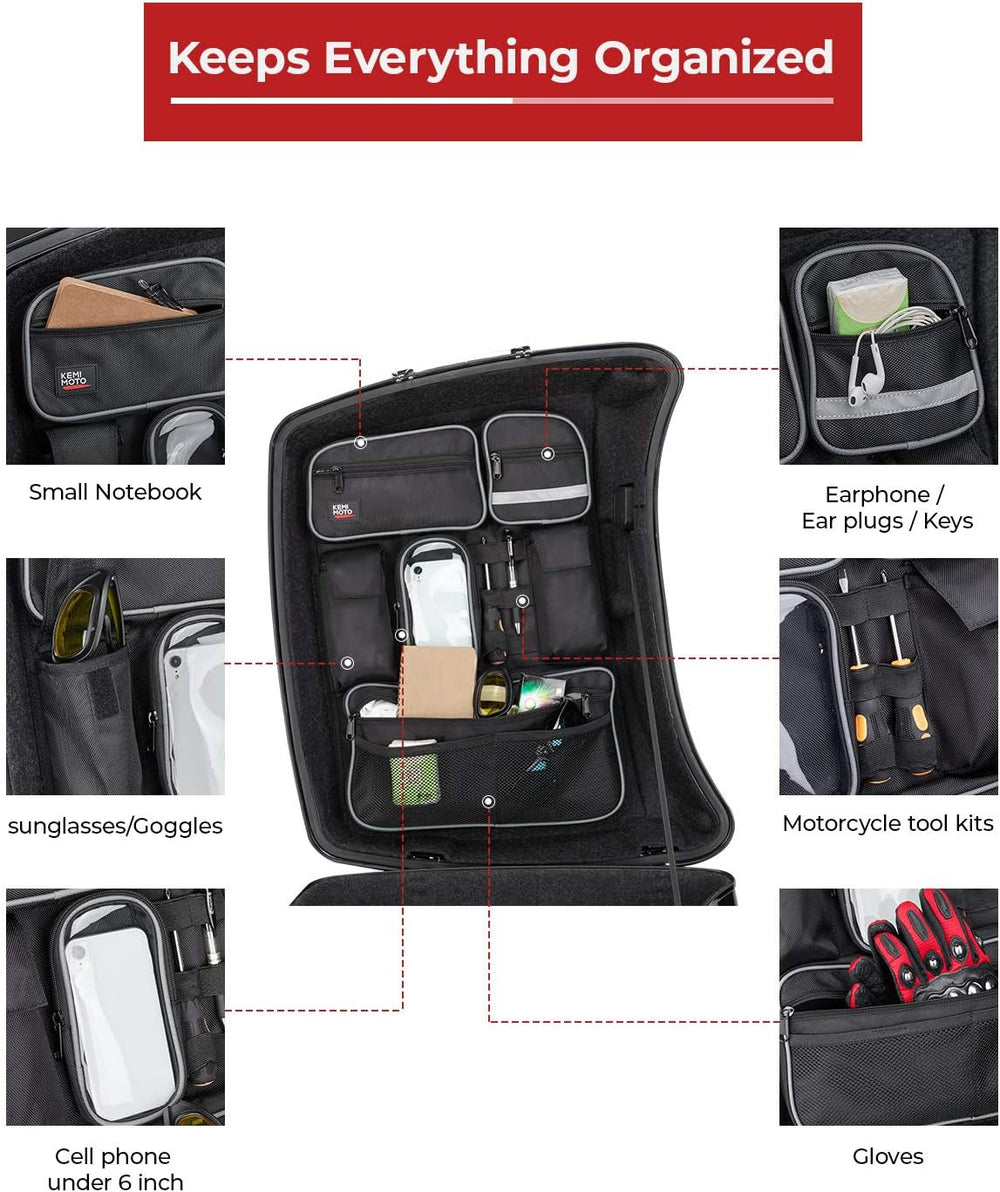 KEMIMOTO for Tour Pack Lid Organizer with Shell Motorcycle Storage Bag Choppe...
