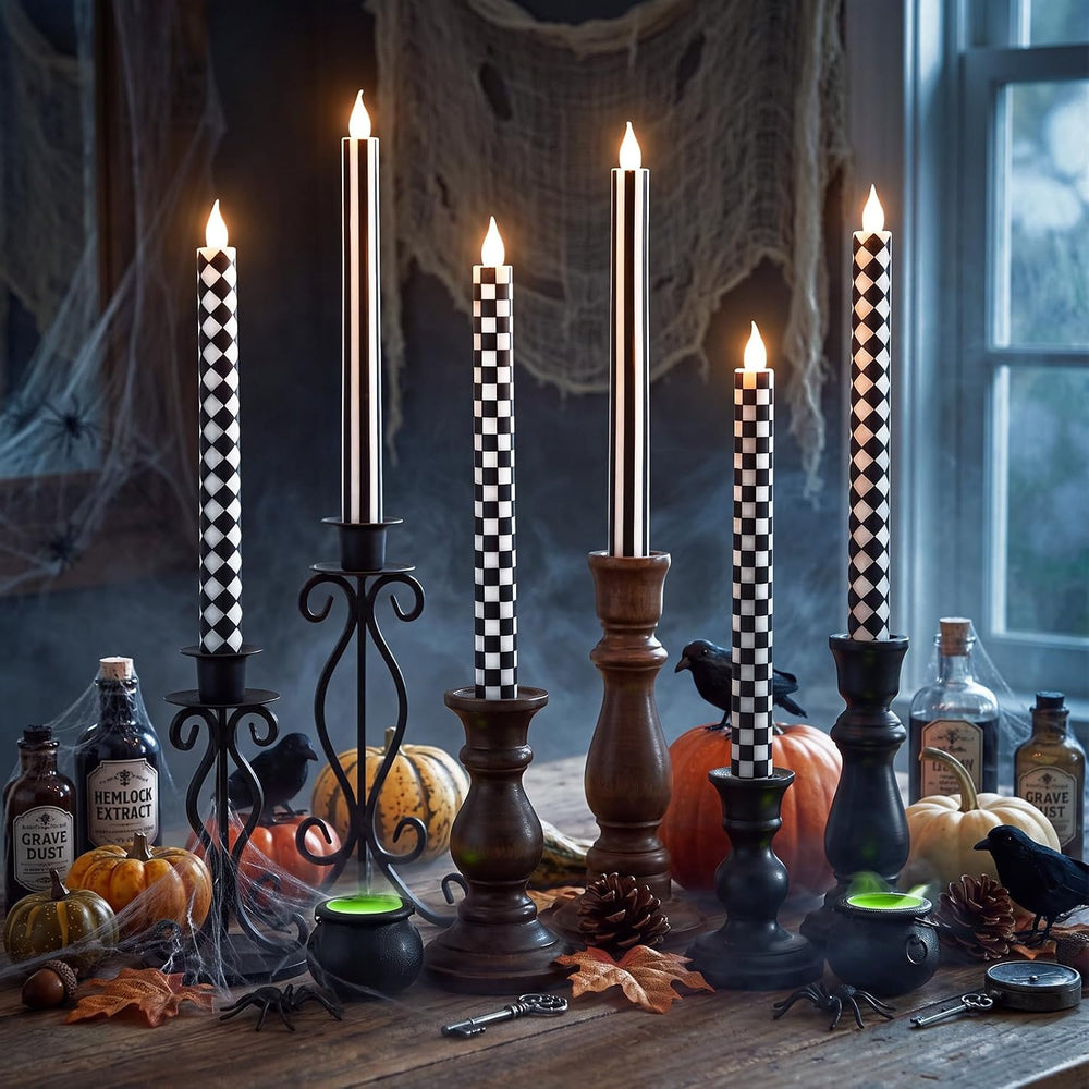 Honoson 6 Pcs Halloween Flameless Taper Candles 10.6 Inch Table Home Decor