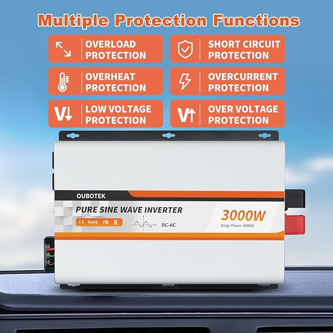 3000 Watt Pure Sine Wave Inverter 24V DC to 120V AC Converter
