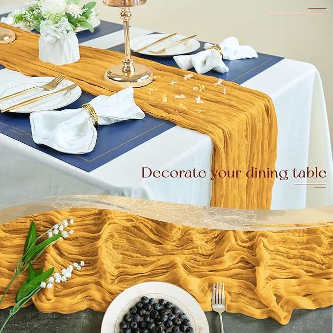 Sioloc Yellow Cheesecloth Table Runner Fall Autumn Decor for Home 10ft Table ...
