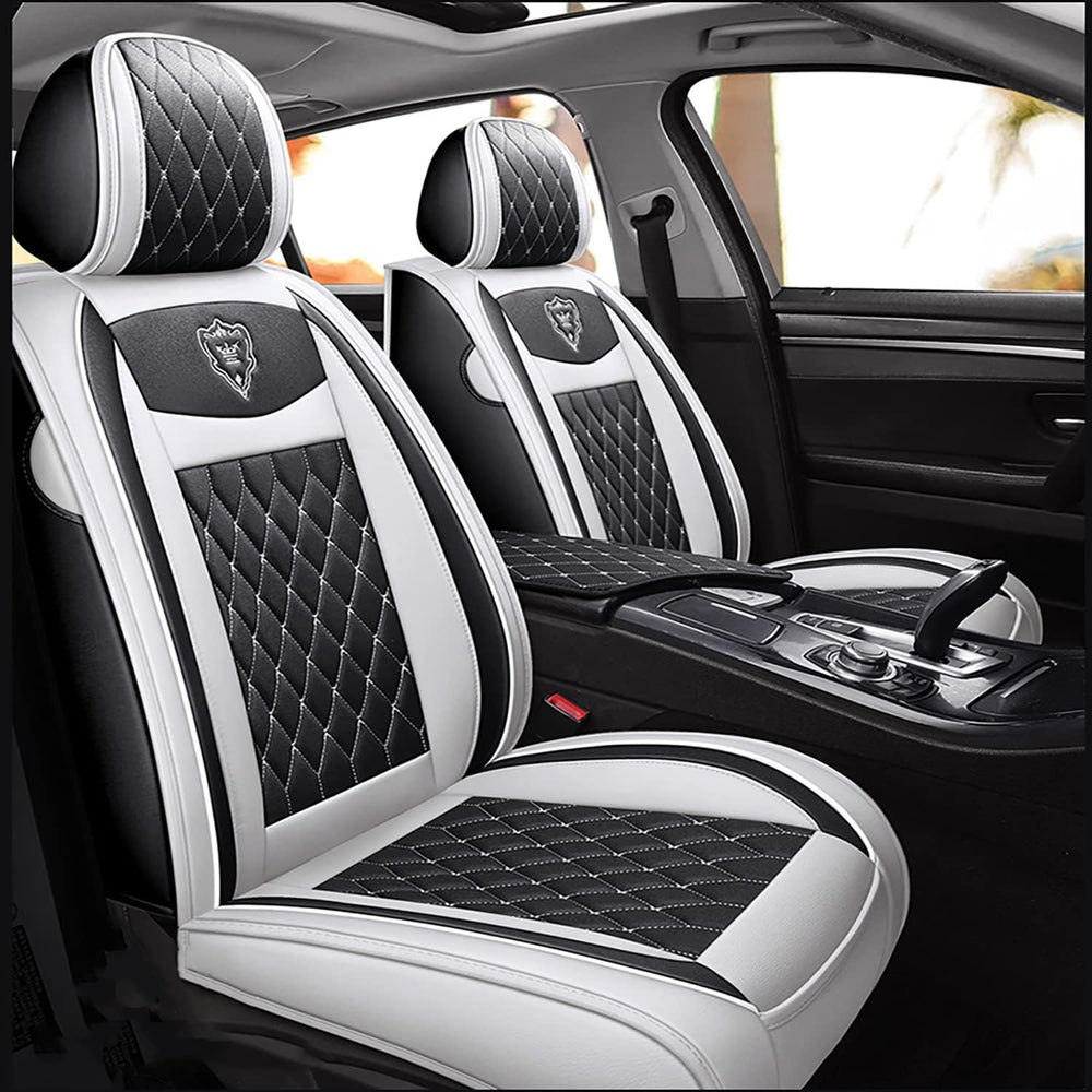Car Seat Covers Full Set,Universal White PU Leather Auto Seat Protectors