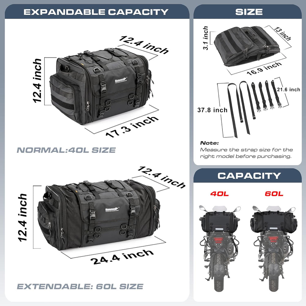Rhinowalk Motorcycle Tail Bag, Expandable Motorcycle Travel Luggage Bags 60L,...