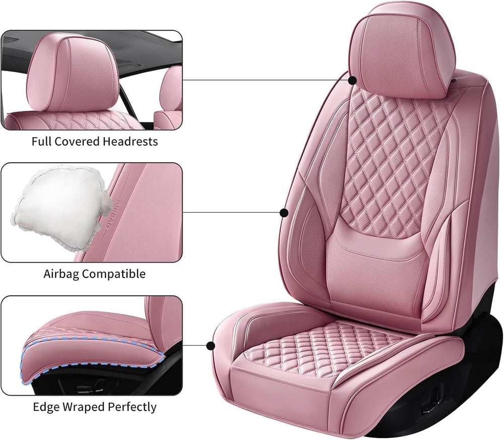 Pink Car Seat Covers Full Set,5 Seat Leather Seat Covers for Cars