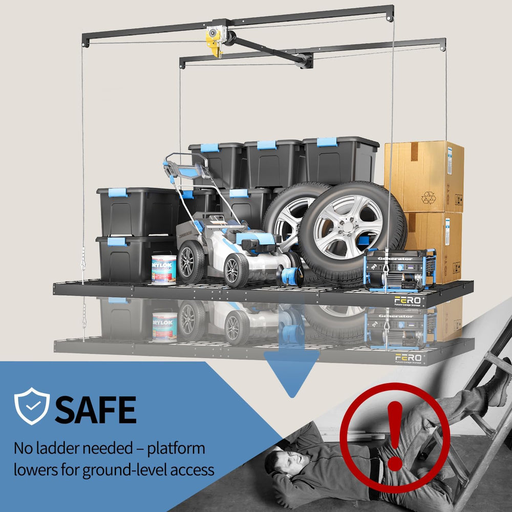 Overhead Garage Storage Rack โ 4x8 FT Garage Ceiling Storage Racks with Safet...