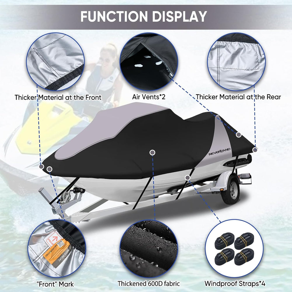 Trailerable Jet Ski Cover Waterproof Jetski Cover 115" to 120"(Grey)