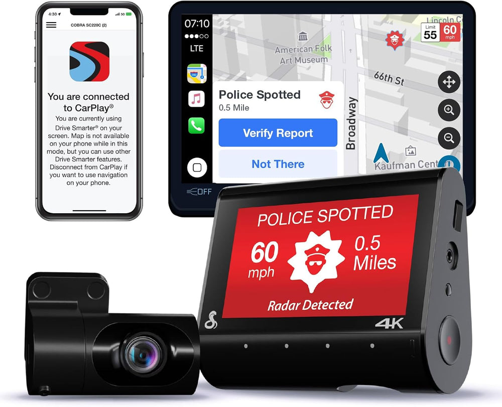 Cobra Smart Dual View Front and Rear Dash Cam (SC 250R), True 4K Resolution